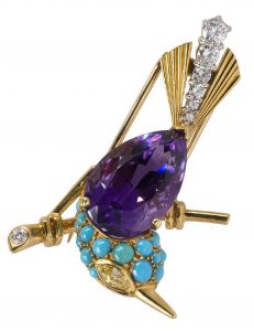Cartier amethyst diamond bird brooch