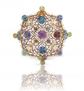 Renaissance Revival Sapphire Diamond Brooch Tiffany