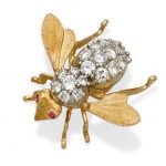 A pink sapphire, Diamond and 18k Gold Fly Brooch, Rosenthal
